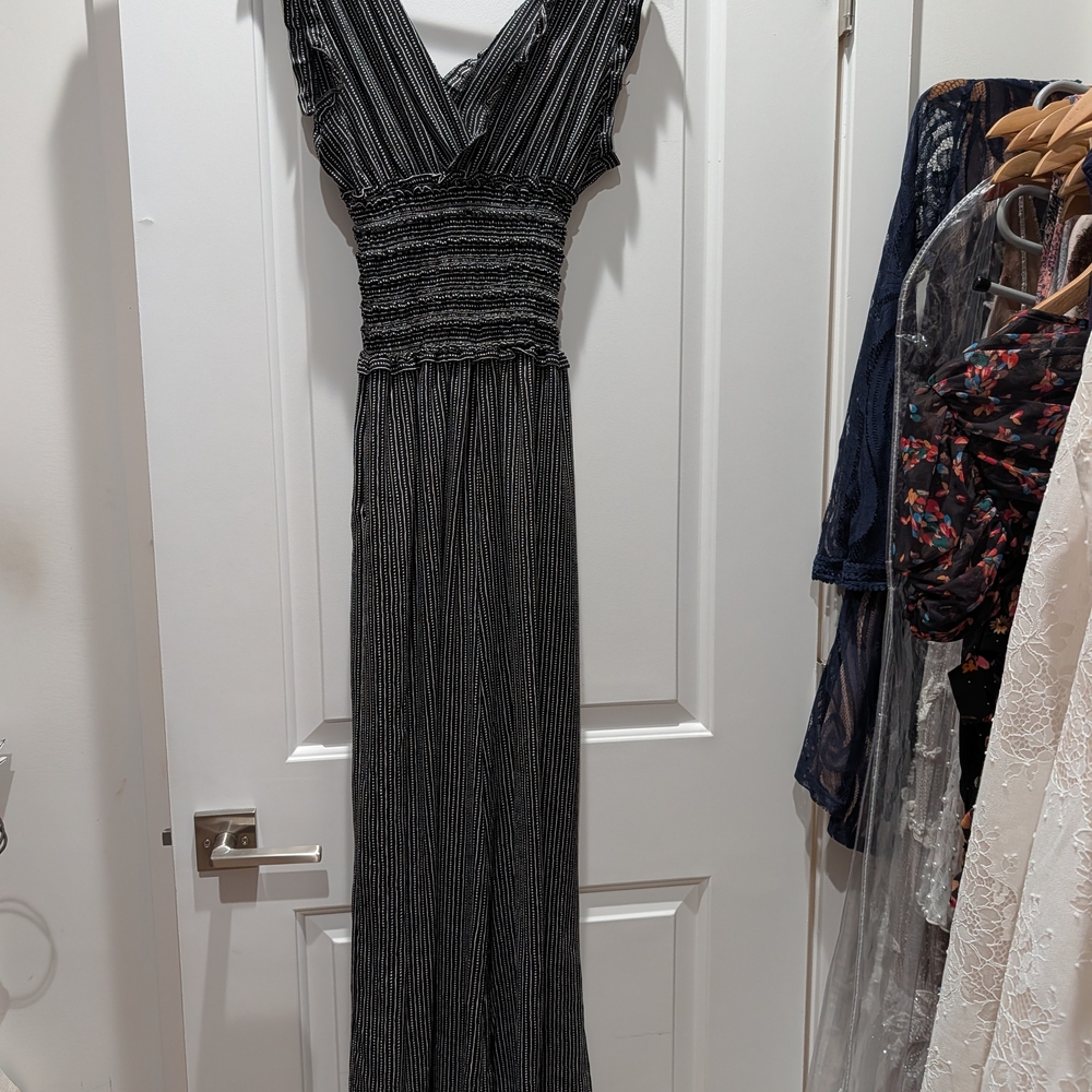 Elegant Black and White Striped Maxi Dress